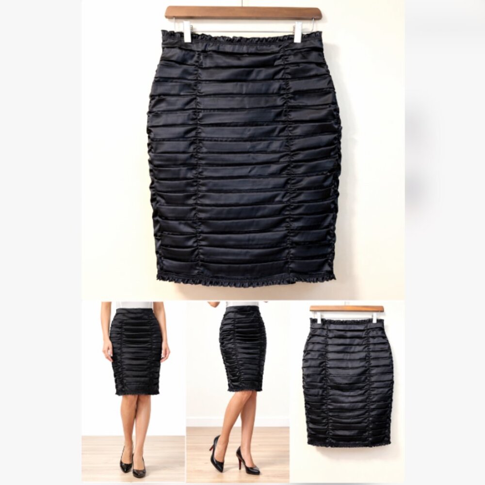 Melanie Lyne Julie Mitchell Black Ruched Ruffle Pencil Skirt NWT 12